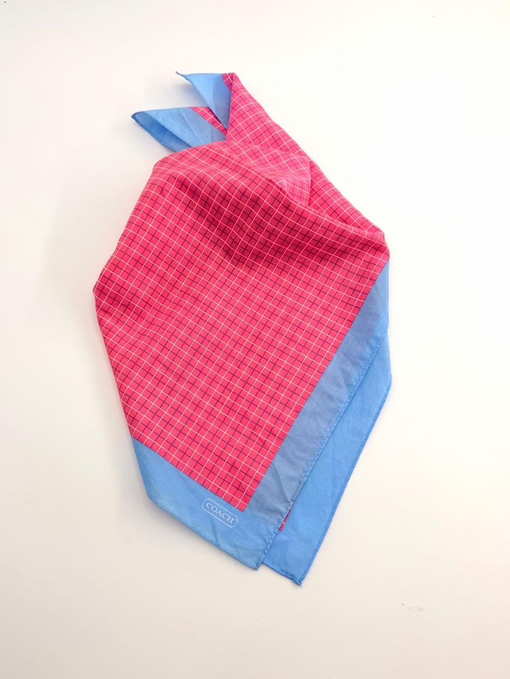 Vintage Coach Tattersall Plaid Square Scarf 20x20 Pink Blue